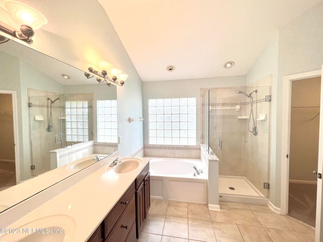 Bathroom, Dual Sink Vanities, Glass Shower, Interior, Recessed Lighting