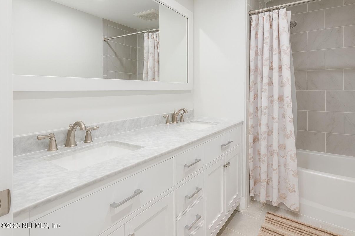 Bathroom, Dual Sink Vanities, Interior, Recessed Lighting, Tile Countertops