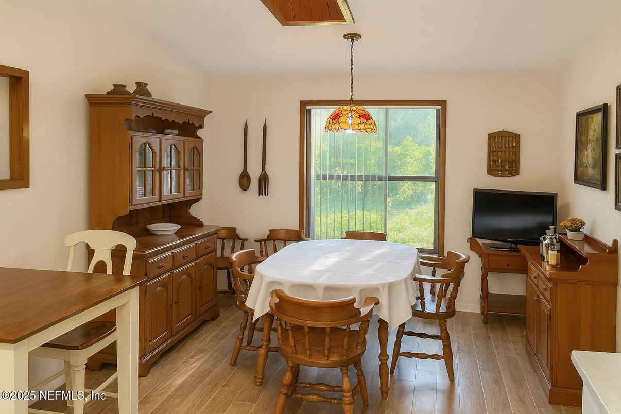 Dining room, Interior, Pendant Lights, Wood Texture Flooring