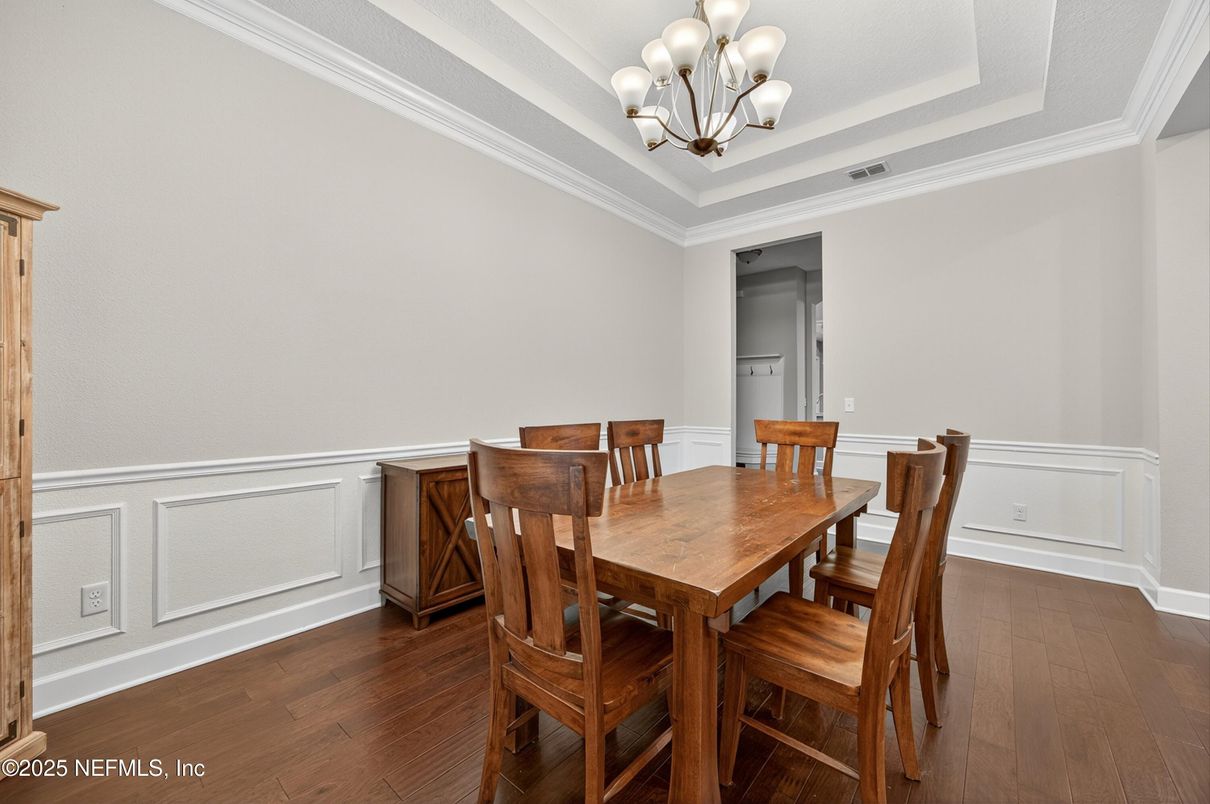 Chandelier, Dining room, Interior, Wood Texture Flooring