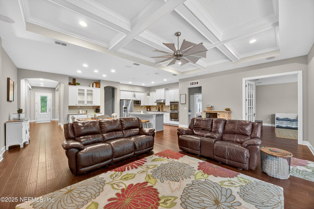 Interior, Kitchen, Living room, Pendant Lights, Recessed Lighting, Stainless Steel Appliances, Wood Texture Flooring