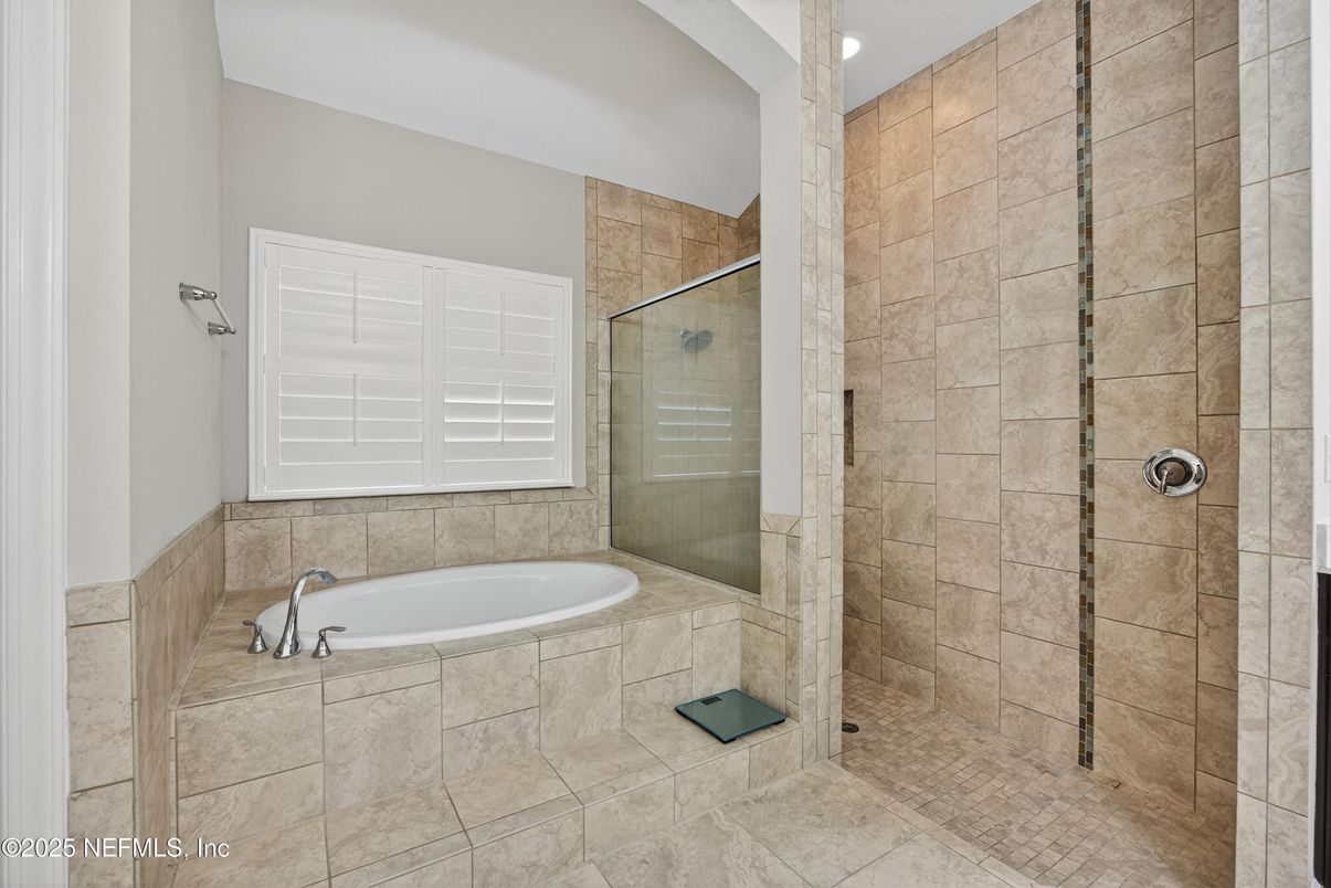 Bathroom, Glass Shower, Interior, Recessed Lighting, Stone Walls