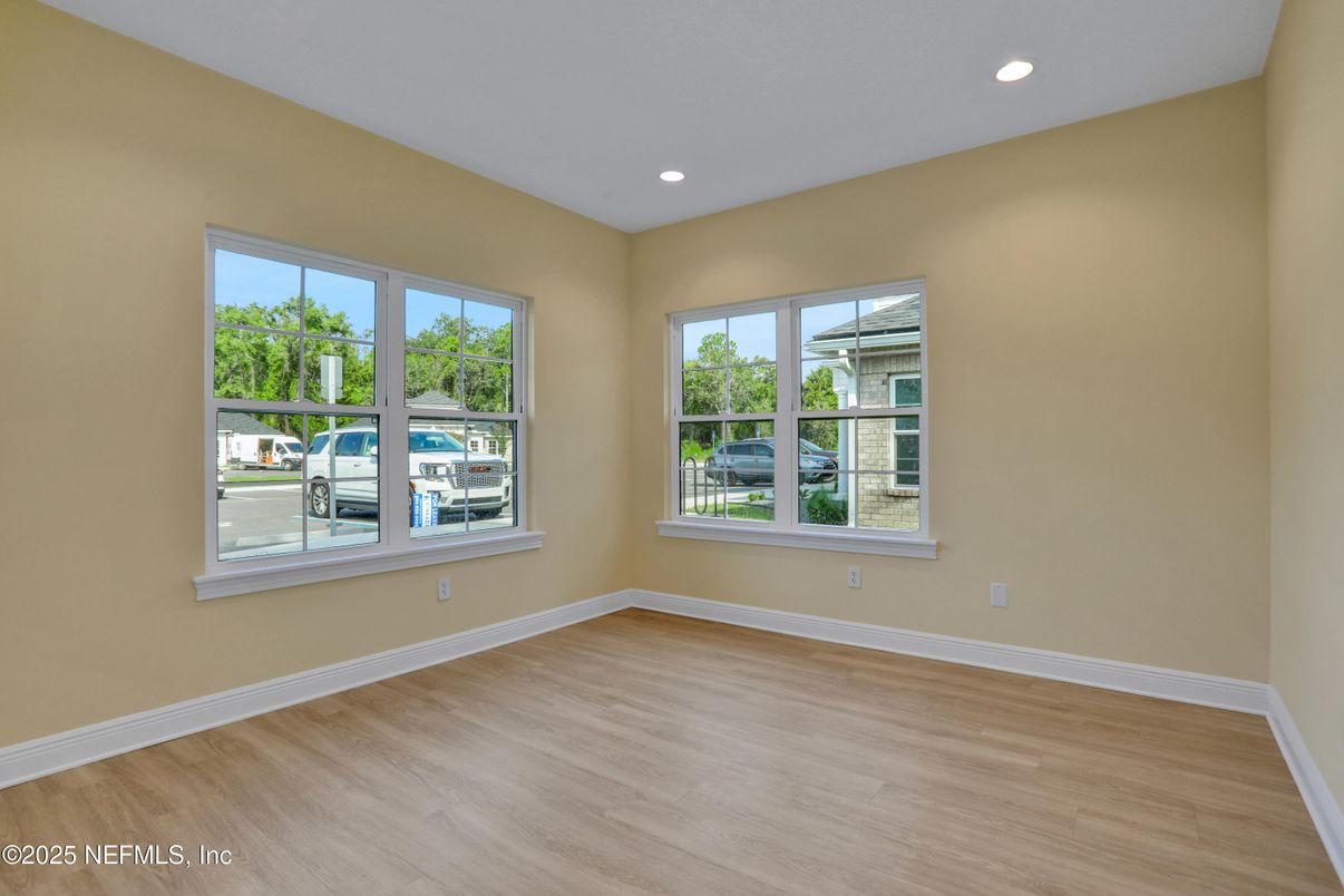 Empty room, Interior, Recessed Lighting, Wood Texture Flooring