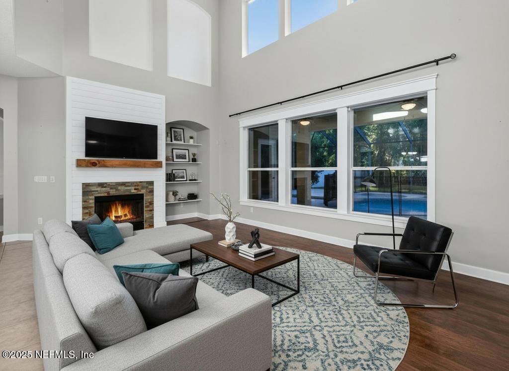 Fireplace, Interior, Living room, Wood Texture Flooring