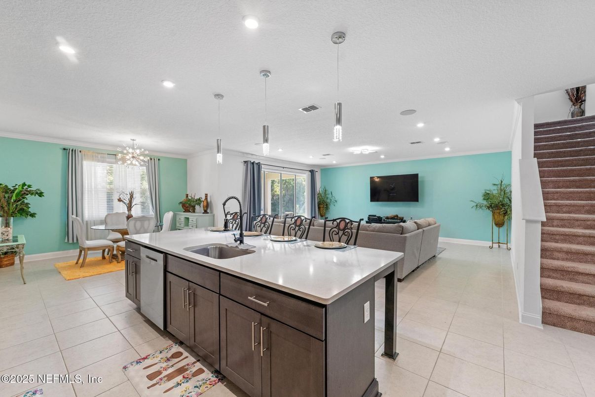 Dining room, Interior, Kitchen, Living room, Pendant Lights, Recessed Lighting