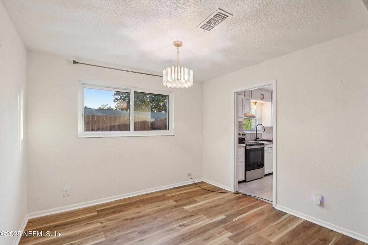 Empty room, Interior, Kitchen, Pendant Lights, Wood Texture Flooring