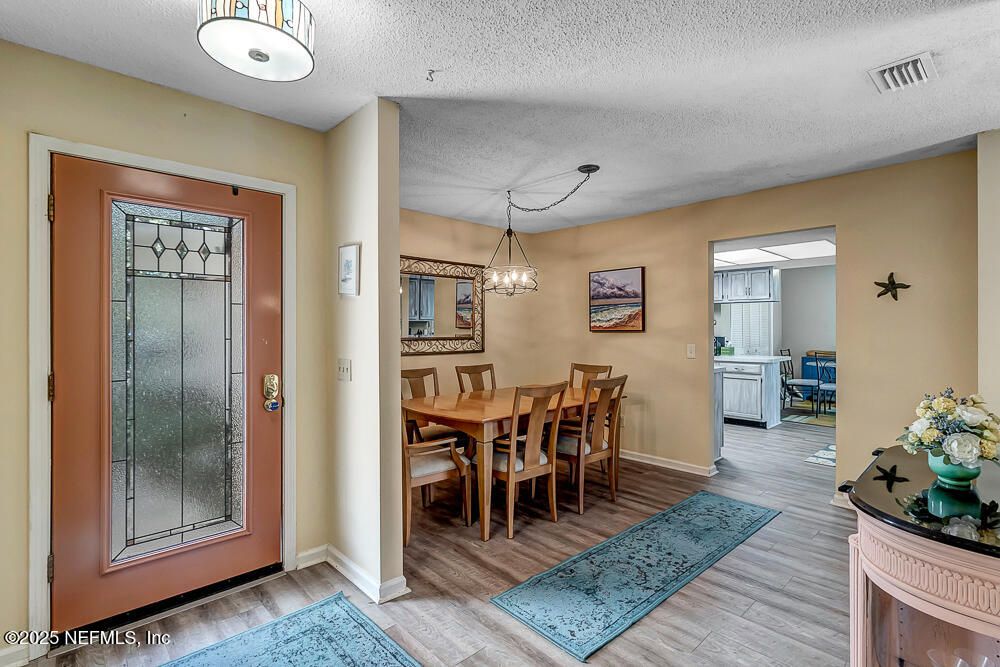 Dining room, Interior, Pendant Lights, Wood Texture Flooring