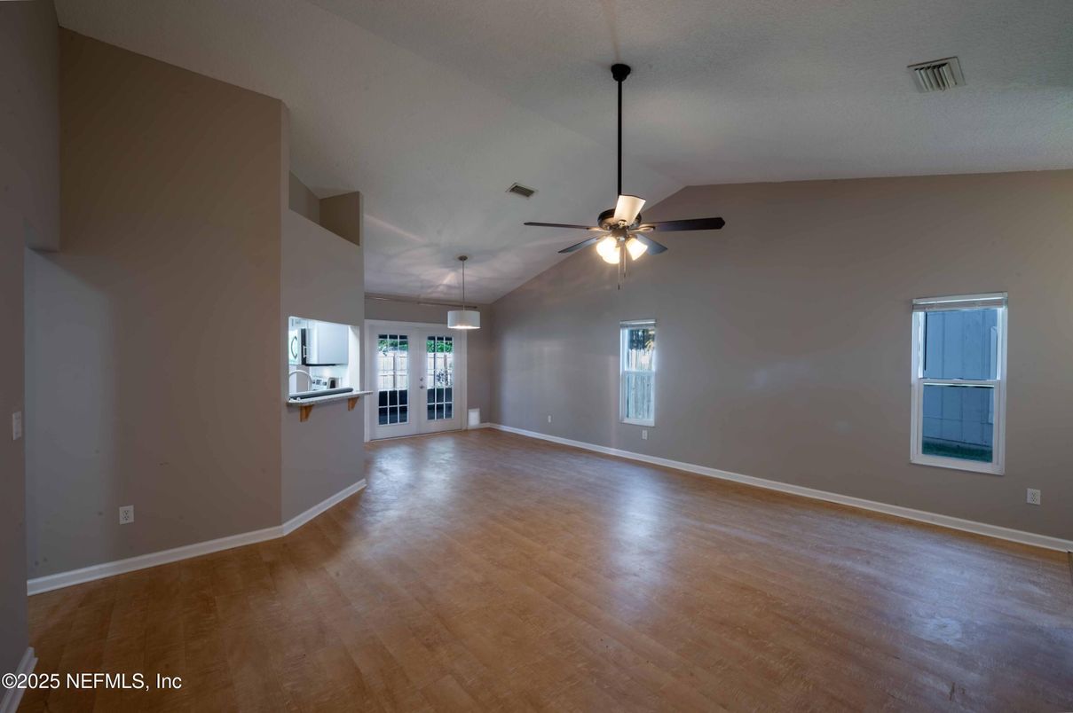 Empty room, Interior, Pendant Lights, Wood Texture Flooring