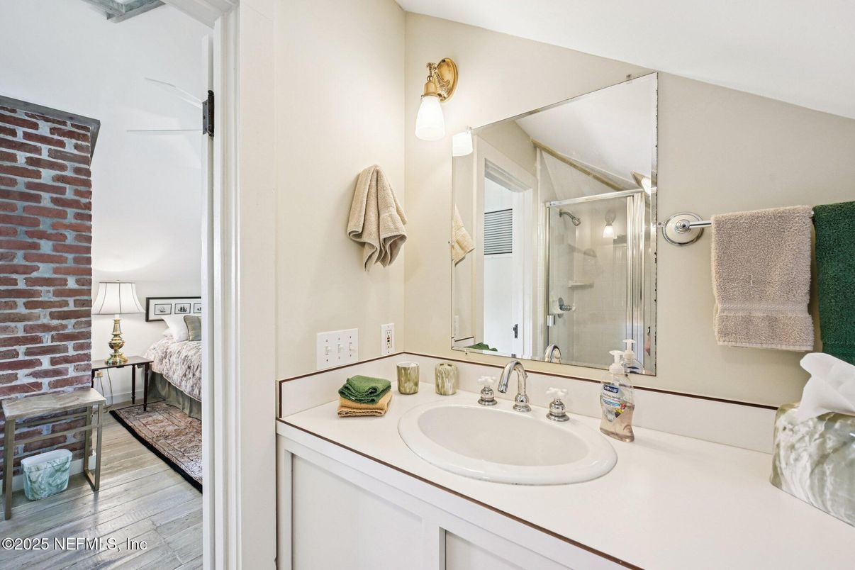 Bathroom, Bedroom, Glass Shower, Interior, Wood Texture Flooring