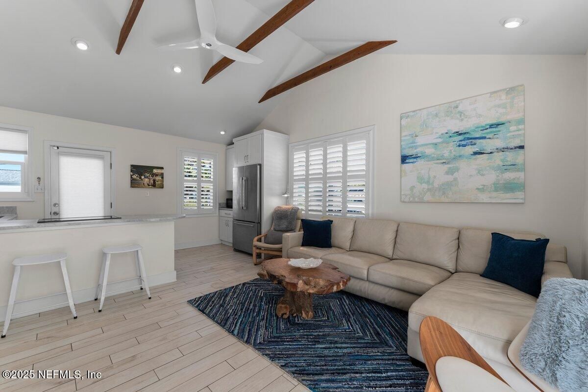 Interior, Kitchen, Living room, Recessed Lighting, Wooden Beams, Wood Texture Flooring