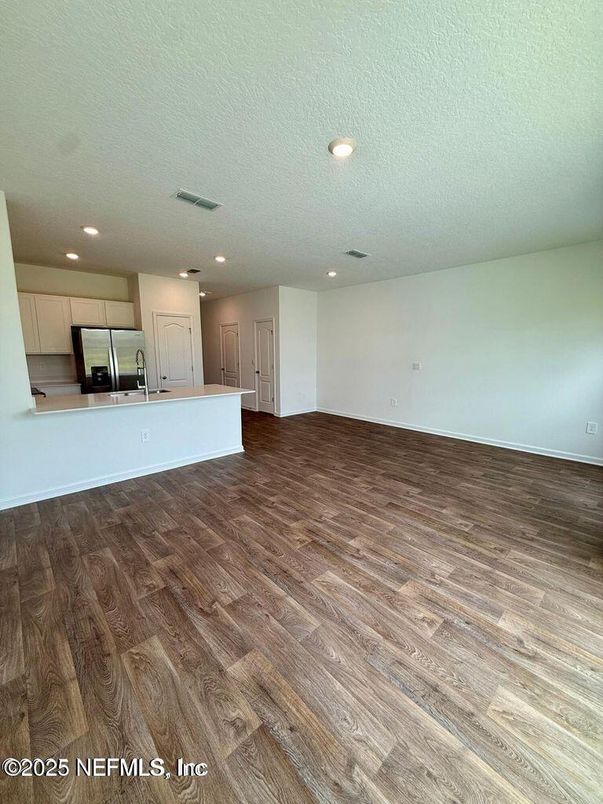 Empty room, Interior, Kitchen, Recessed Lighting, Wood Texture Flooring