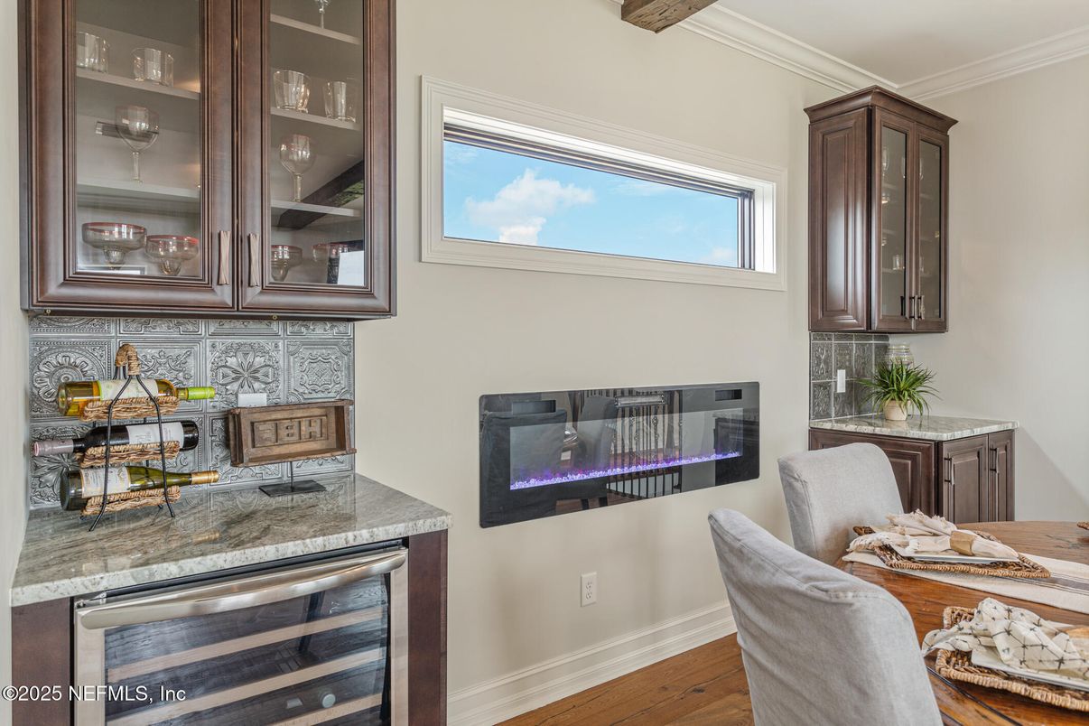 Dining room, Fireplace, Interior, Wood Texture Flooring