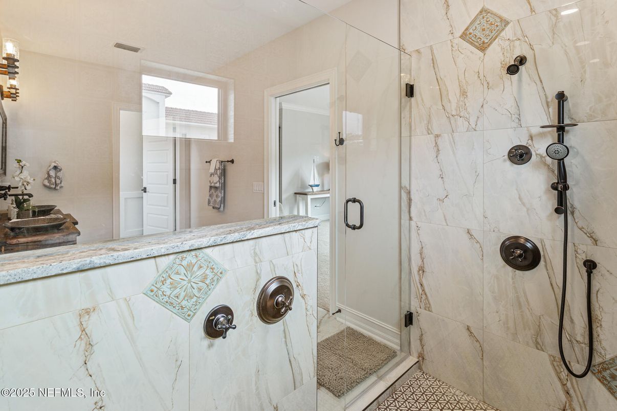 Bathroom, Glass Shower, Interior, Marble Walls