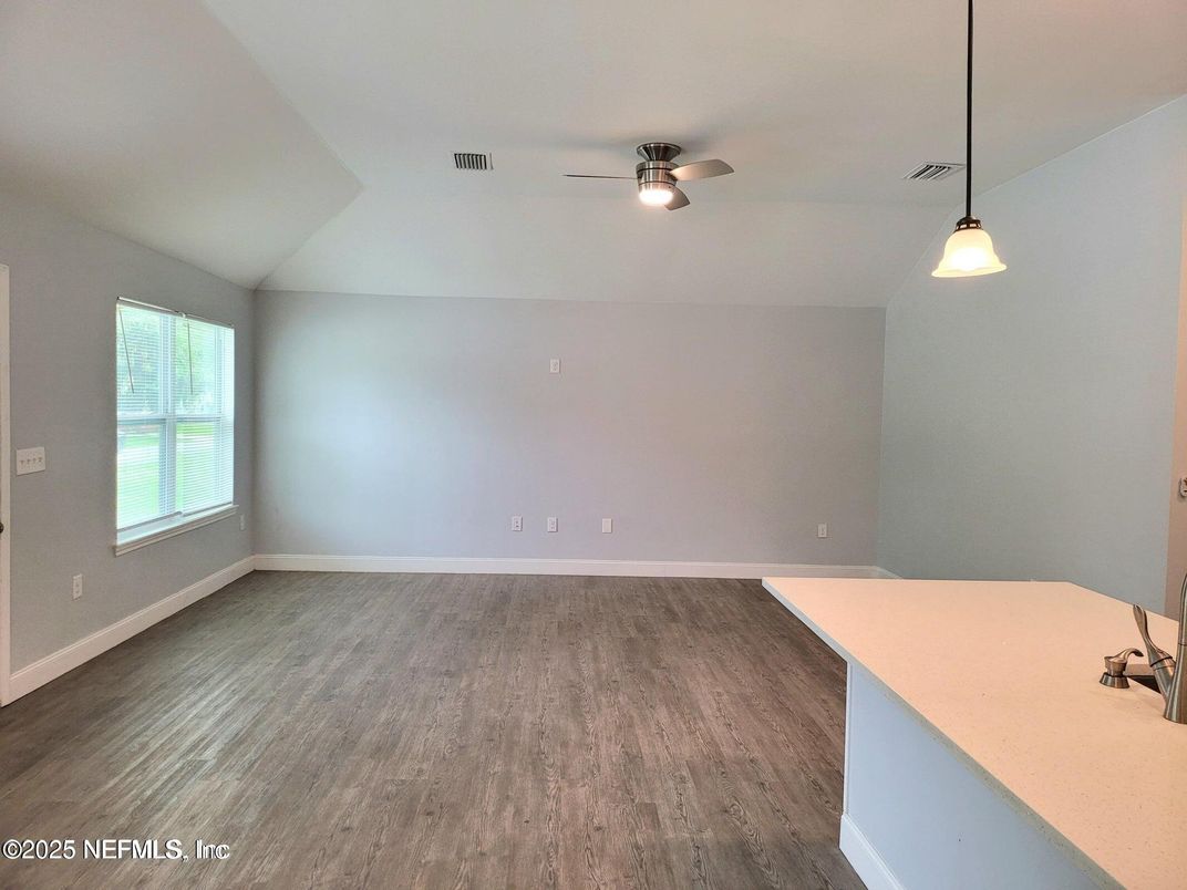 Empty room, Interior, Pendant Lights, Wood Texture Flooring