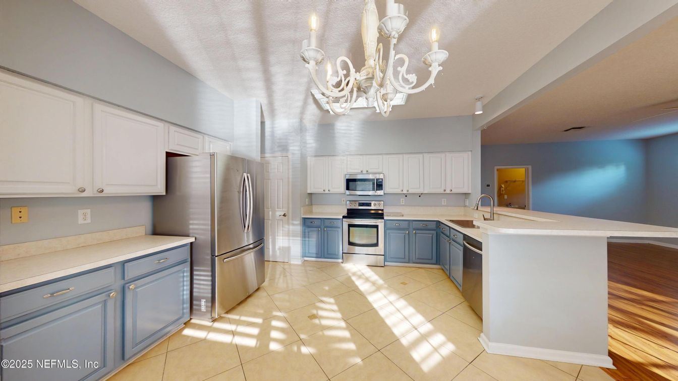 Chandelier, Interior, Kitchen, Stainless Steel Appliances