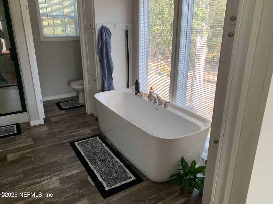 Bathroom, Free Standing Baths, Interior, Wood Texture Flooring