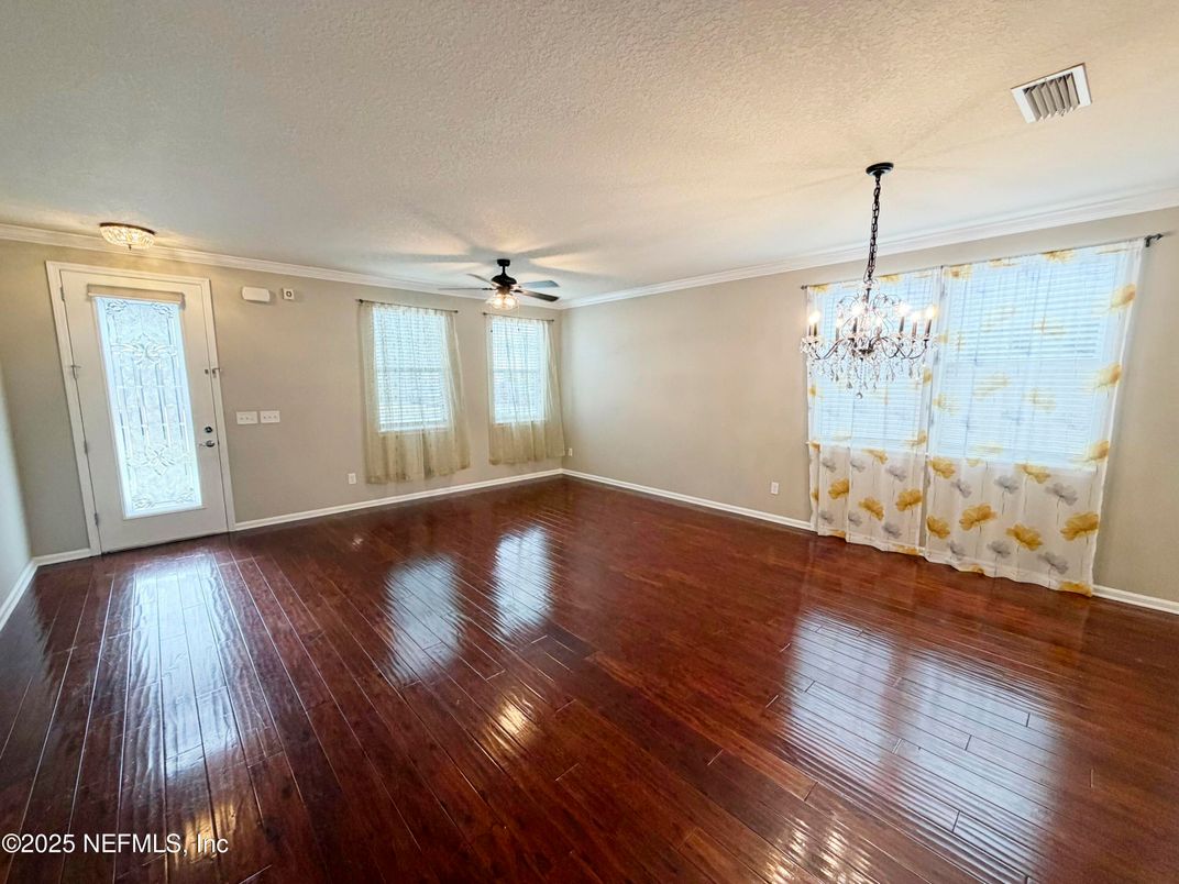 Chandelier, Empty room, Interior, Wood Texture Flooring