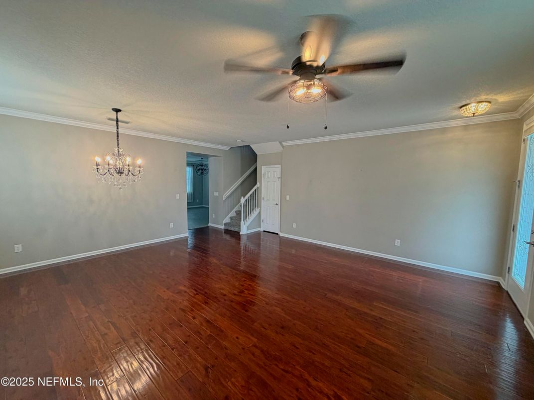 Chandelier, Empty room, Interior, Wood Texture Flooring