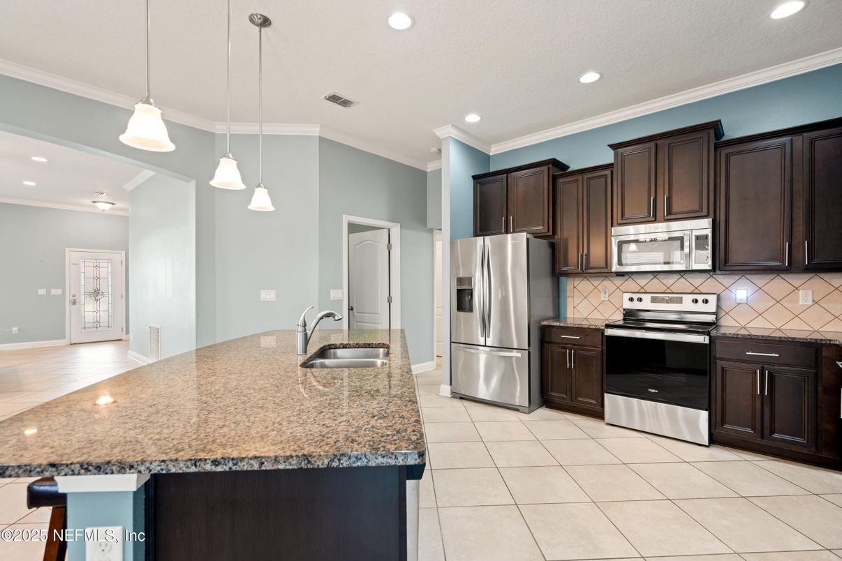 Interior, Kitchen, Pendant Lights, Recessed Lighting, Stainless Steel Appliances