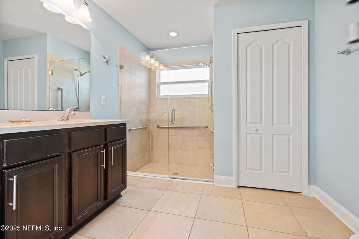Bathroom, Glass Shower, Interior, Recessed Lighting