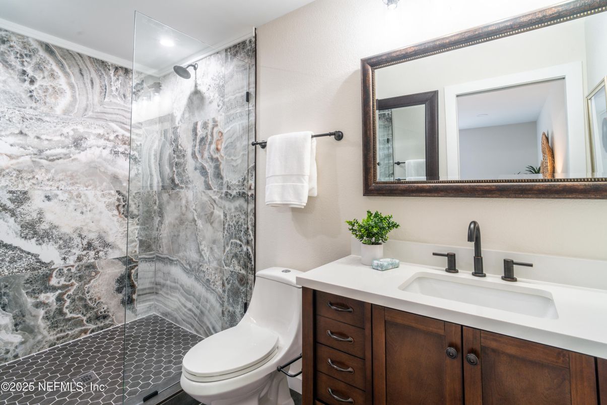 Bathroom, Glass Shower, Interior, Recessed Lighting