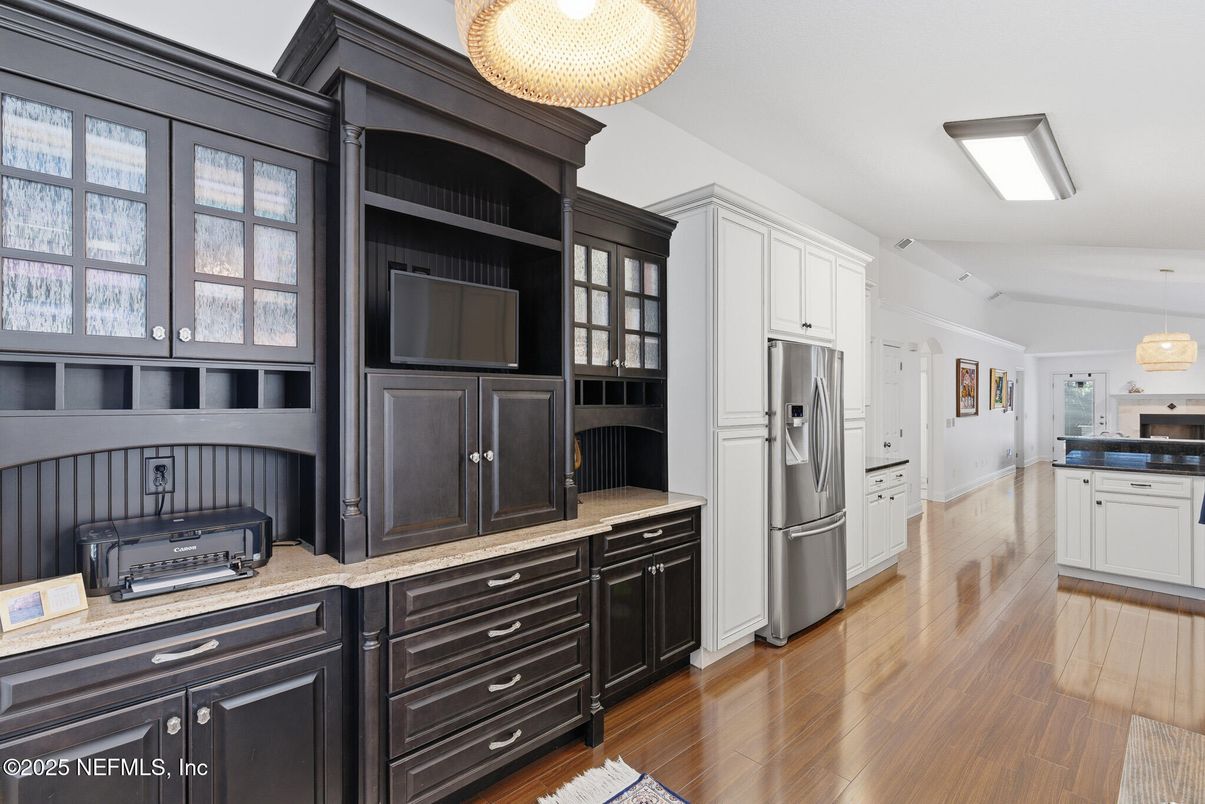 Interior, Kitchen, Pendant Lights, Stainless Steel Appliances, Wood Texture Flooring