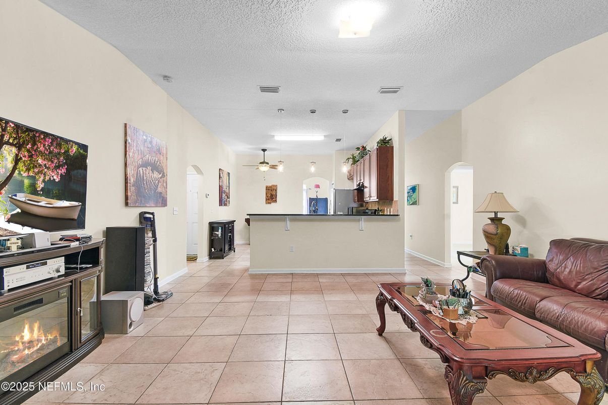Fireplace, Interior, Living room, Pendant Lights