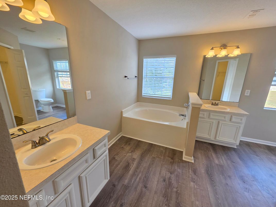 Bathroom, Dual Sink Vanities, Interior, Wood Texture Flooring