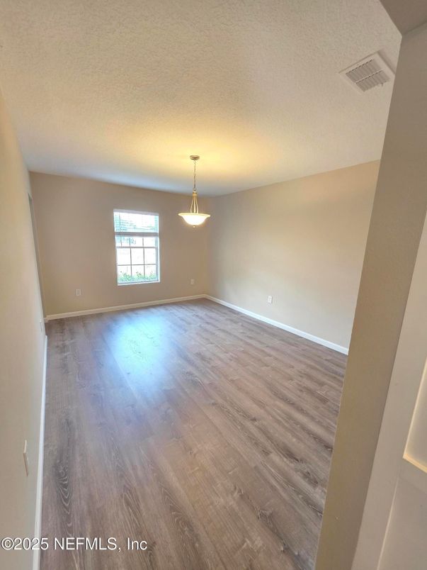 Empty room, Interior, Pendant Lights, Wood Texture Flooring