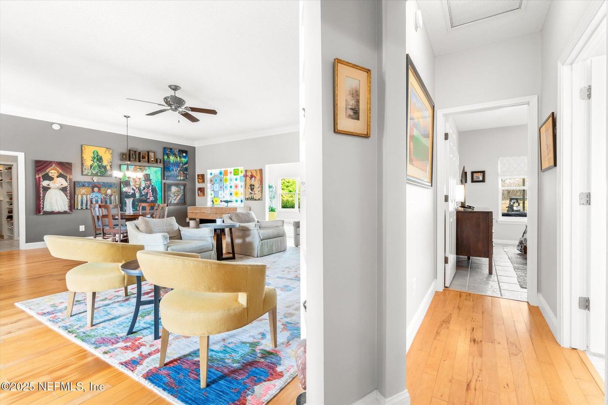 Dining room, Interior, Living room, Pendant Lights, Wood Texture Flooring