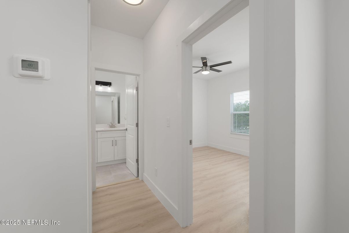 Bathroom, Empty room, Interior, Recessed Lighting, Wood Texture Flooring