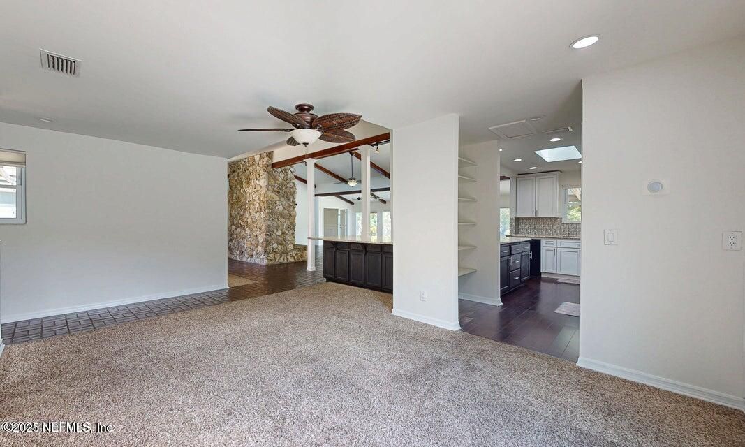 Empty room, Interior, Kitchen, Recessed Lighting, Wood Texture Flooring