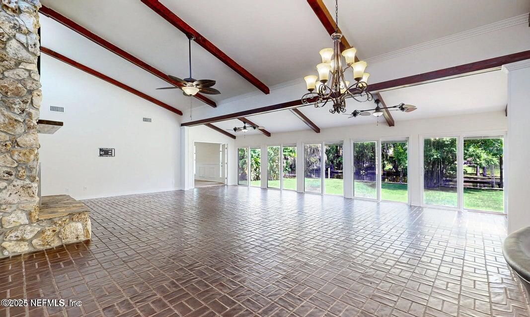Chandelier, Empty room, Interior, Sun Room, Wooden Beams