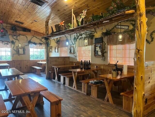 Dining room, Interior, Wooden Ceilings, Wood Texture Flooring, Wooden Walls