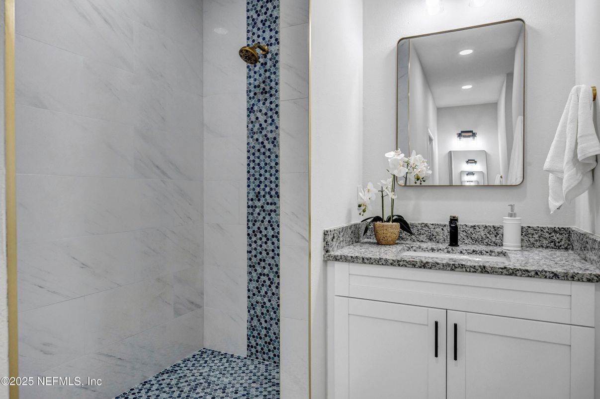 Bathroom, Interior, Marble Walls, Recessed Lighting