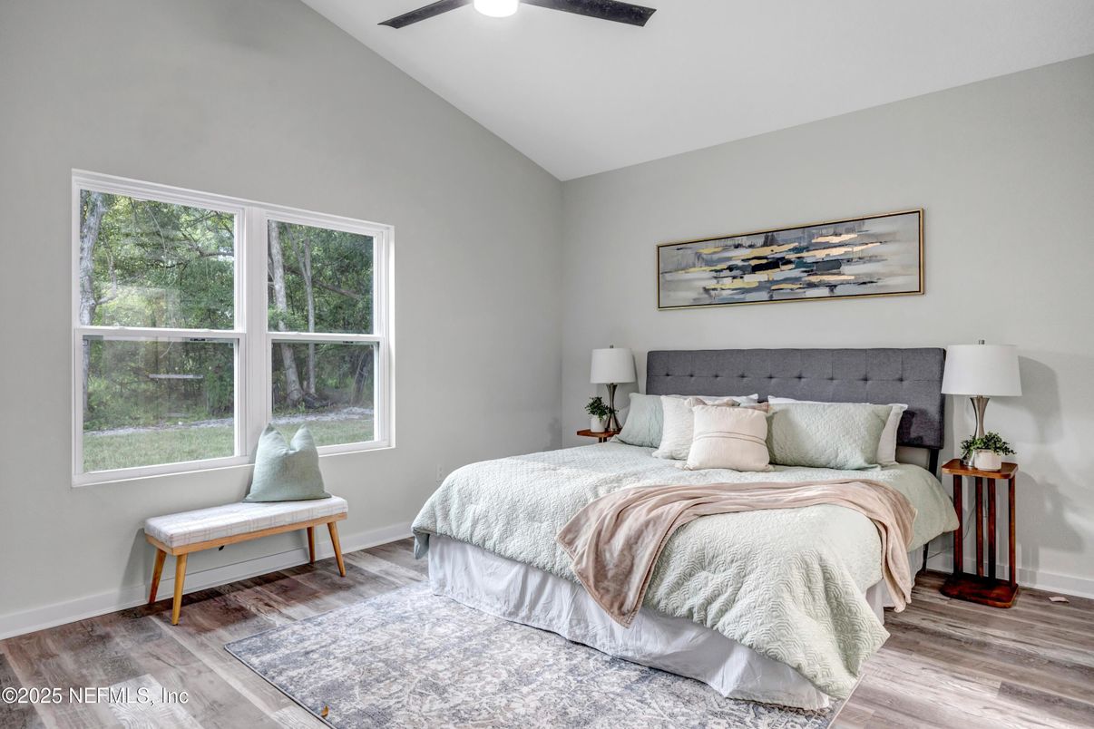 Bedroom, Interior, Recessed Lighting, Wood Texture Flooring