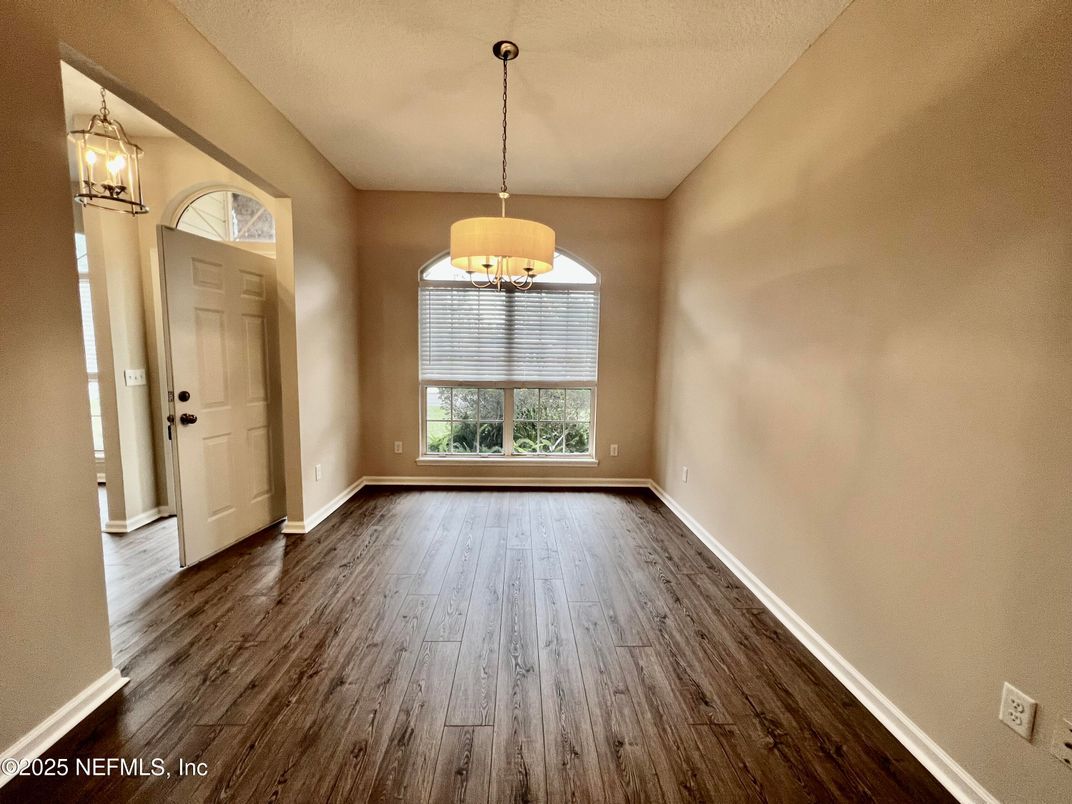 Chandelier, Empty room, Interior, Pendant Lights, Wood Texture Flooring