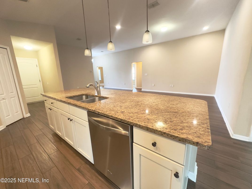 Interior, Kitchen, Pendant Lights, Recessed Lighting, Wood Texture Flooring