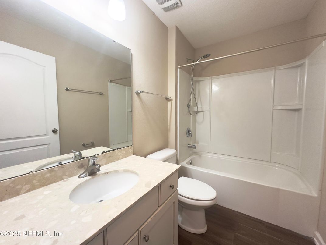 Bathroom, Glass Shower, Interior, Wood Texture Flooring