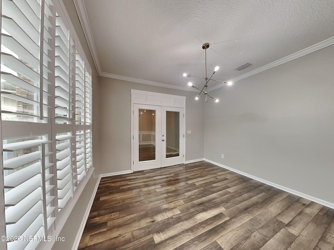 Empty room, Interior, Pendant Lights, Recessed Lighting, Wood Texture Flooring