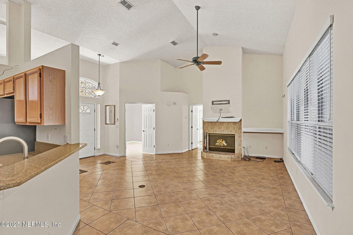 Empty room, Fireplace, Interior, Pendant Lights