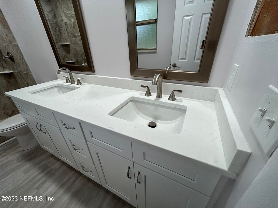 Bathroom, Dual Sink Vanities, Interior, Wood Texture Flooring