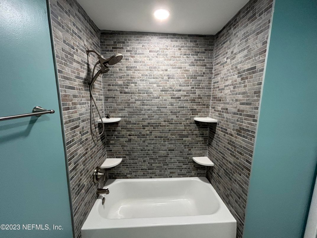 Bathroom, Interior, Recessed Lighting, Stone Walls