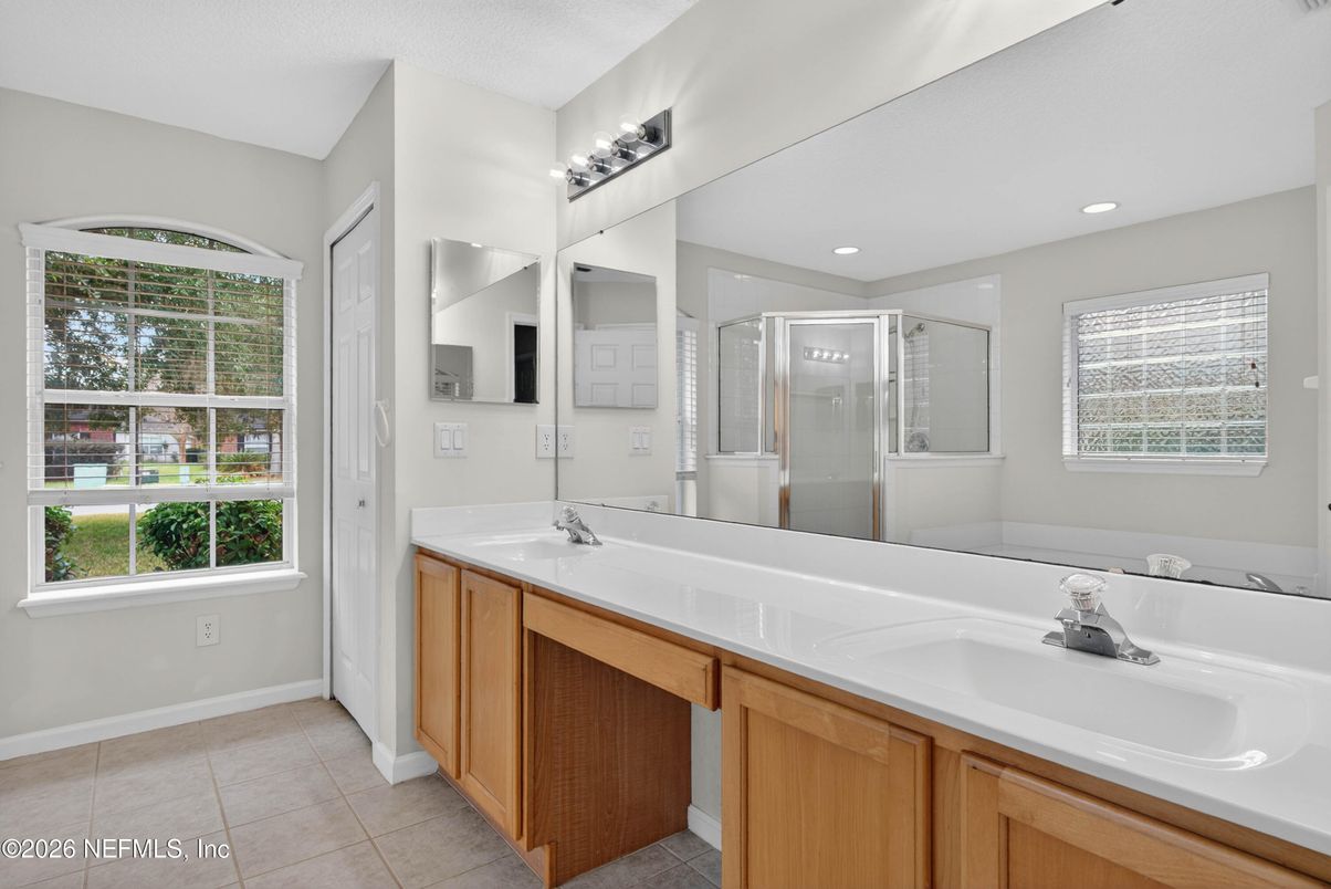 Bathroom, Dual Sink Vanities, Glass Shower, Interior, Recessed Lighting