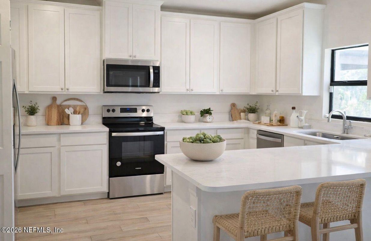 Interior, Kitchen, Stainless Steel Appliances, Wood Texture Flooring