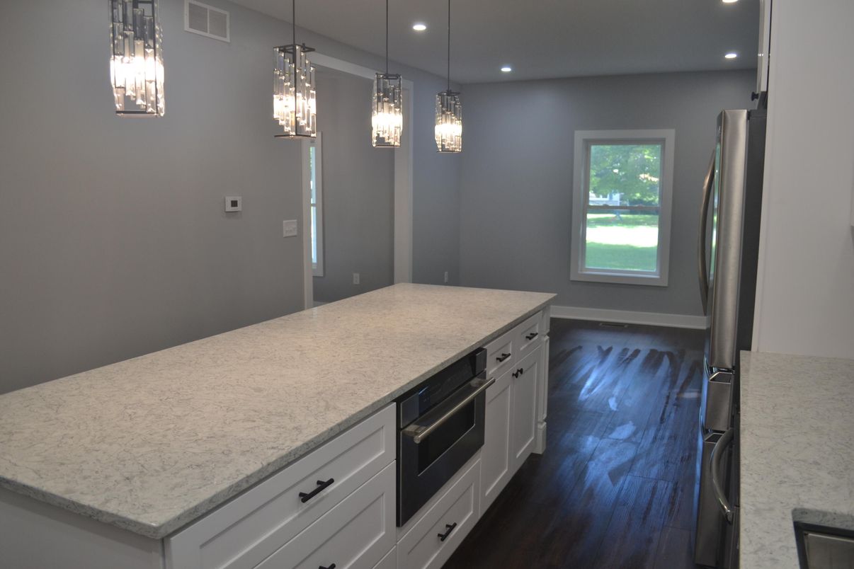 Interior, Kitchen, Pendant Lights, Recessed Lighting, Wood Texture Flooring