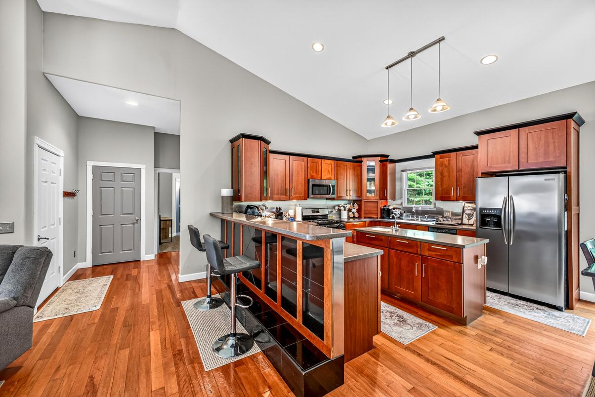 Interior, Kitchen, Pendant Lights, Recessed Lighting, Wood Texture Flooring