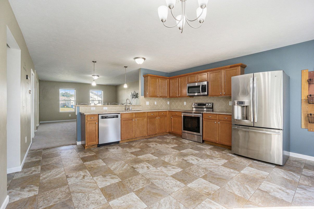 Chandelier, Interior, Kitchen, Stainless Steel Appliances