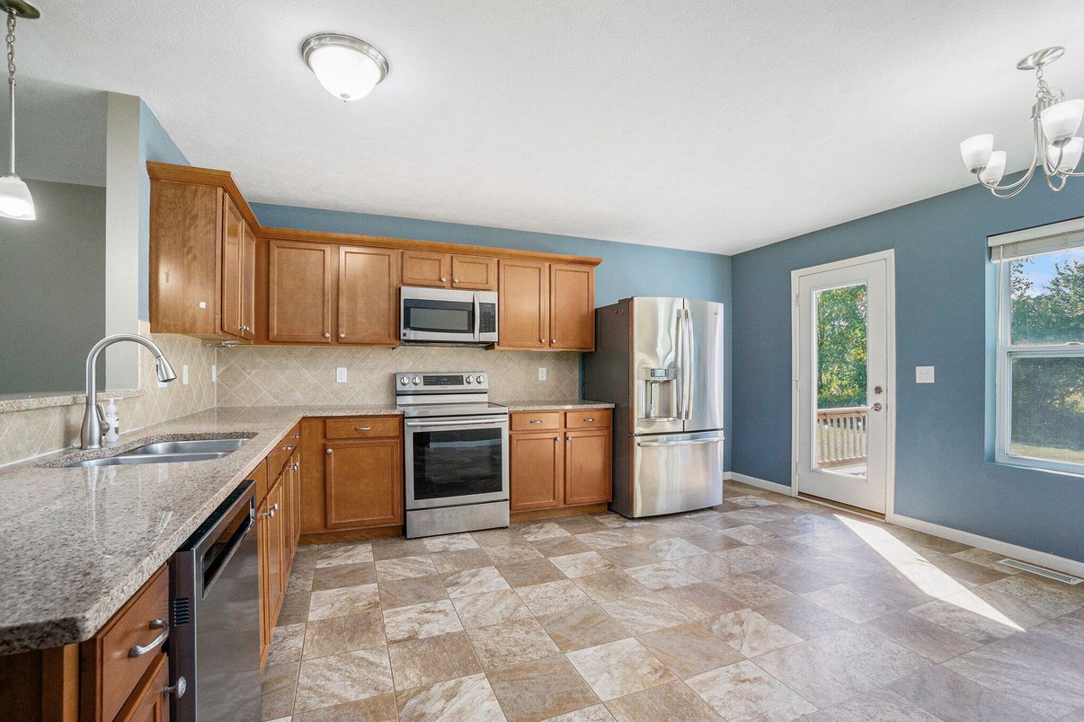 Chandelier, Interior, Kitchen, Stainless Steel Appliances