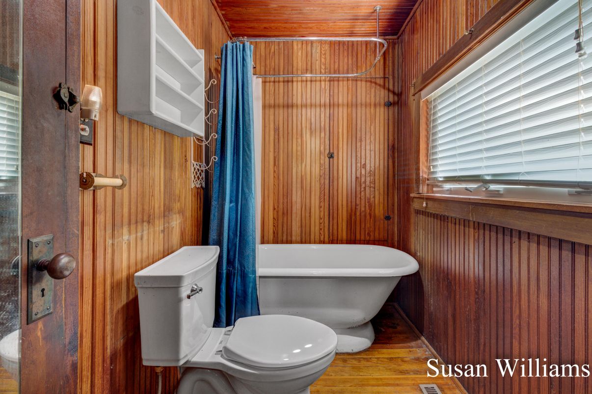 Bathroom, Free Standing Baths, Interior, Wood Texture Flooring, Wooden Walls